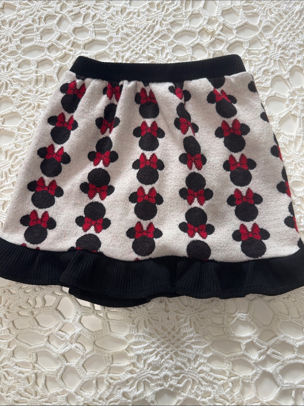 Girls Black & Red Minnie Bow Knit Skirt